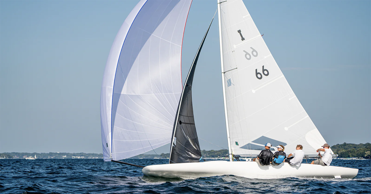 E Scow sailing downwind