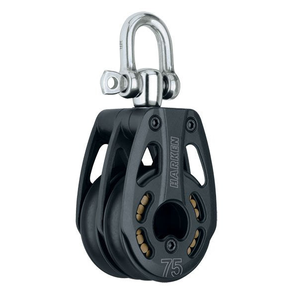 75 mm Black Magic Aluminum Double Block - Swivel, Harken 3233